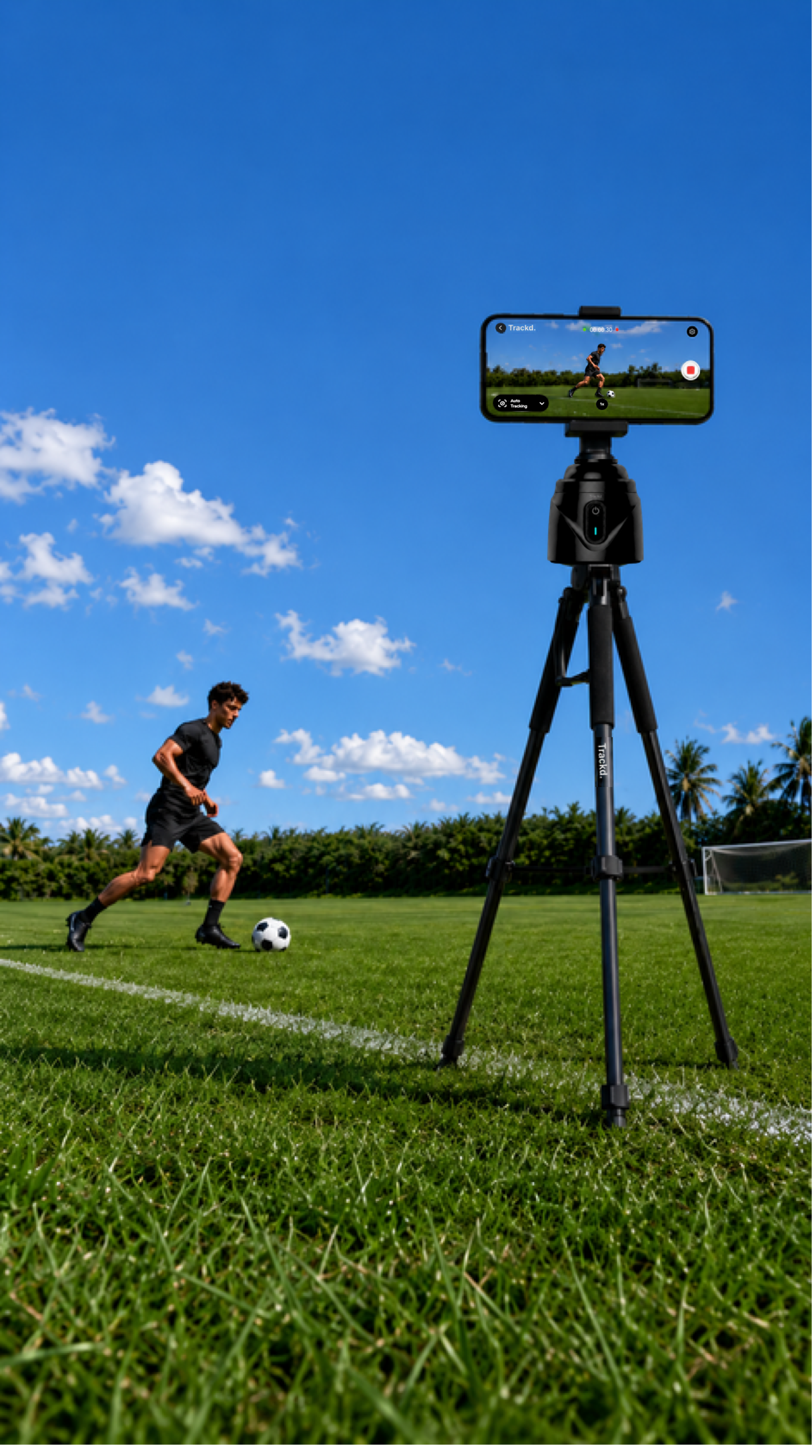 Trackd auto-tracking a footballer on a sunny field