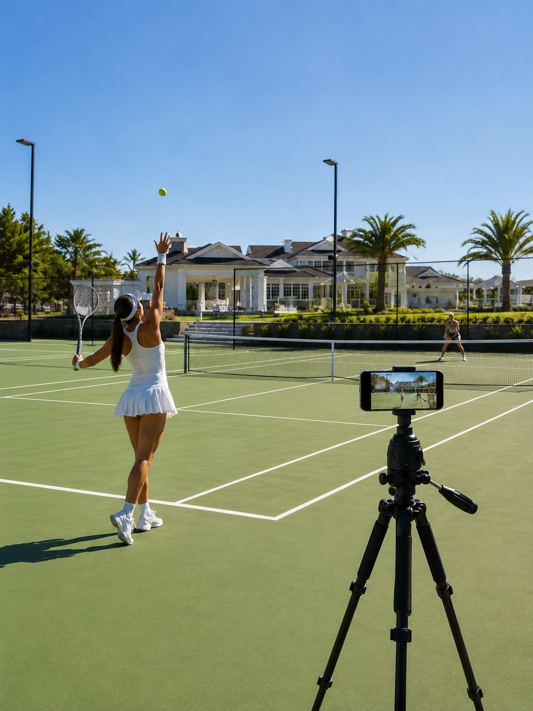 Trackd recording a tennis serve from a tripod